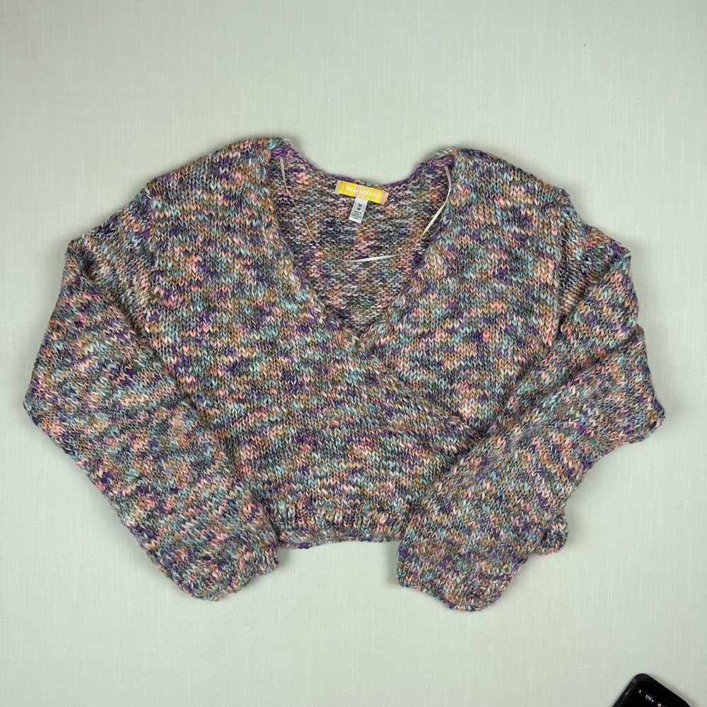 Urban Outfitters Women Space Dye Wrap Cropped Sweater Multicolor Shimmer Medium